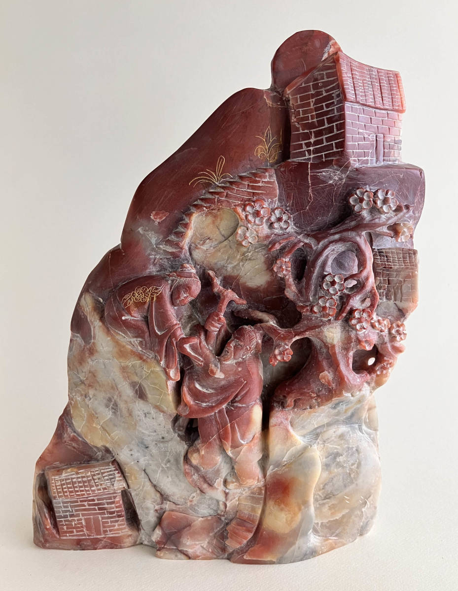 天然石　中国　石彫　彫刻　装飾　置物　展示　海外　美術品　工芸　伝統　アンティーク　大連土産