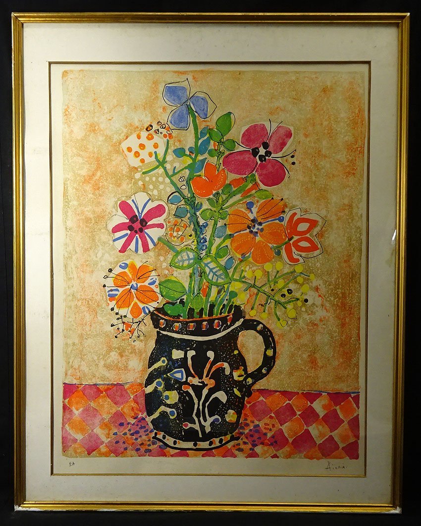 緑屋k■ 額装　ポール・アイズピリ　版画　リトグラフ　花　静物画　額寸62㎝×79cm　　g3/11-465/31-2#ヤマト180_画像1