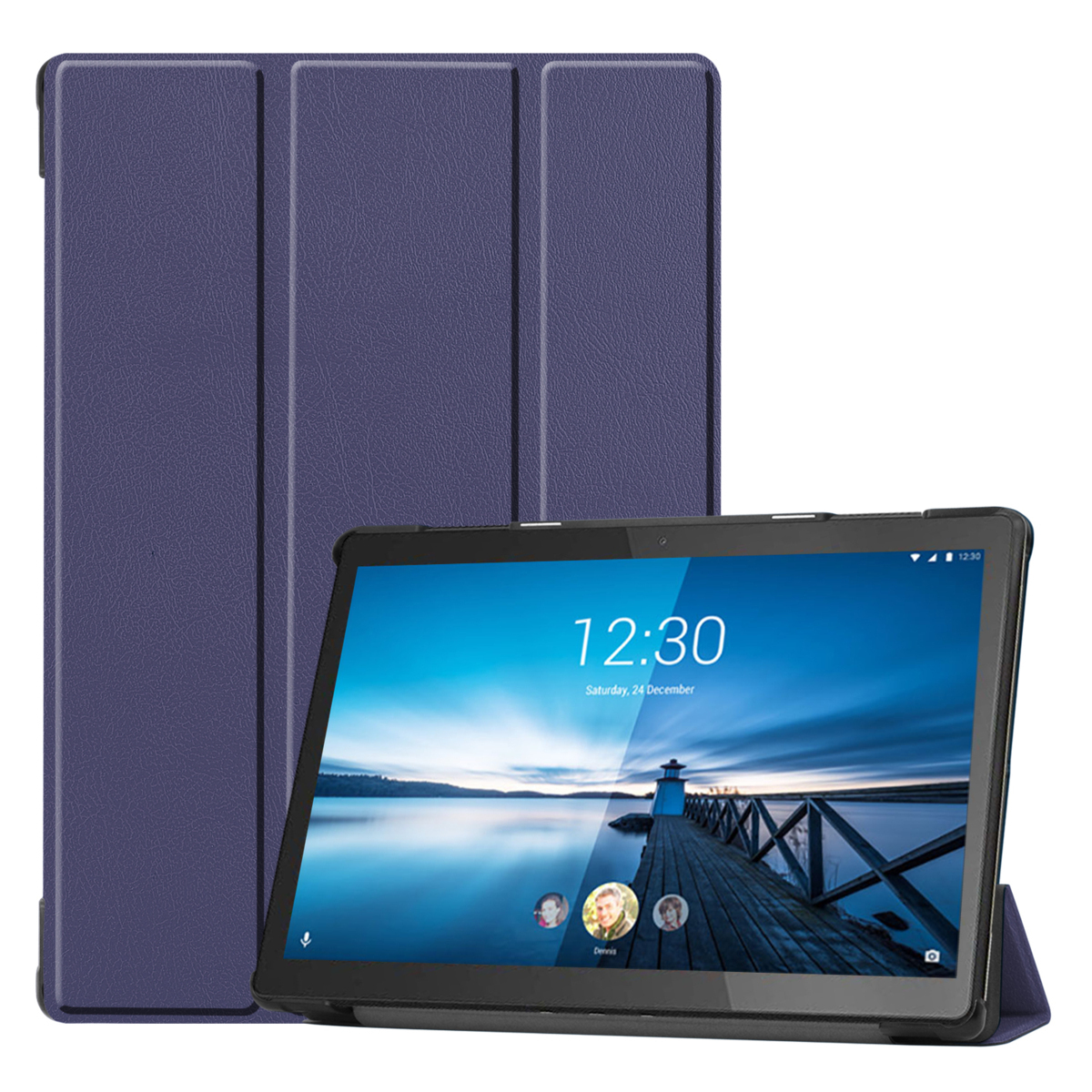 【送料無料】SoftBank Lenovo Tab5 / M10 FHD REL/LAVIE Tab E TE710/KAW ケース マグネット開閉式 三つ折 ネイビーブルー_画像1