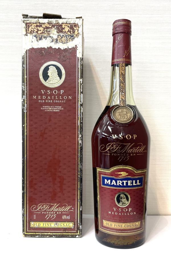 191259-352 1円～ MARTELLマーテル VSOP MEDAILLONメダイヨン 赤ラベル グリーンボトル 1000ml 40％ 同梱不可_画像1