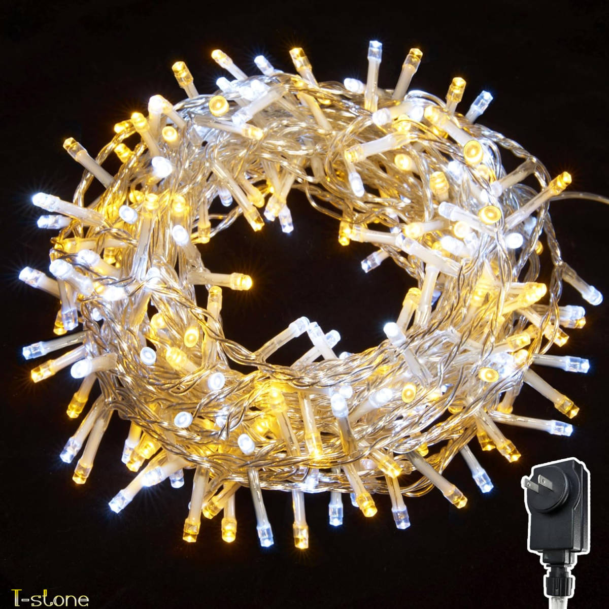 クリスマス 200球LEDイルミネーションライト 暖色＋白 IP44防水 ストリングライト 存在感抜群 8種の点滅 パーティー照明 装飾 雰囲気作り