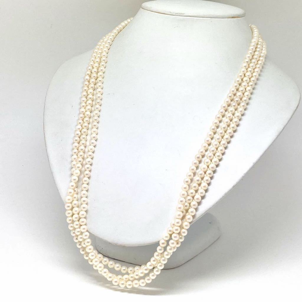 ［アコヤ本真珠3蓮ネックレス］D 重量約72.5g 約5-5.5mm珠 パール pearl necklace jewelry accessory silver シルバー DA0/DA0_画像4