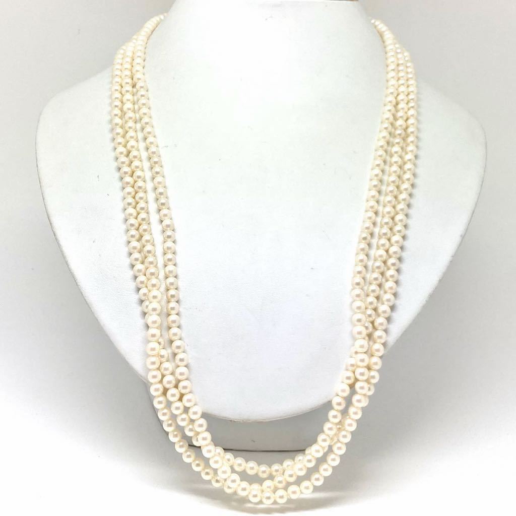 ［アコヤ本真珠3蓮ネックレス］D 重量約72.5g 約5-5.5mm珠 パール pearl necklace jewelry accessory silver シルバー DA0/DA0_画像3