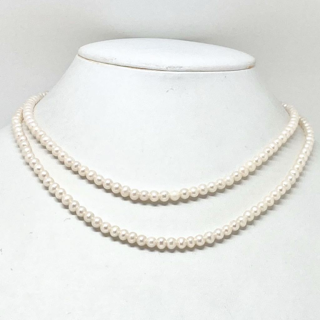 ［淡水パール2連ネックレス］◎ D 約4mm珠 28.1g 約41cm 真珠 ベビー baby pearl necklace 首飾り ジュエリー シルバー silver DE0/DG0_画像3