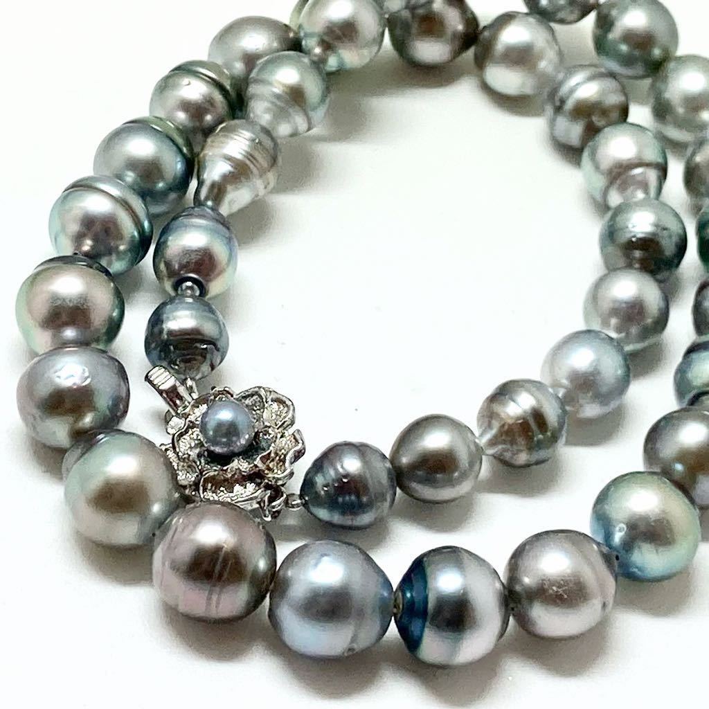［南洋黒蝶真珠ネックレス］D 重量約57.4g 約8.5-9mm珠 パール pearl necklace jewelry accessory silver シルバー DE0/EA5_画像1