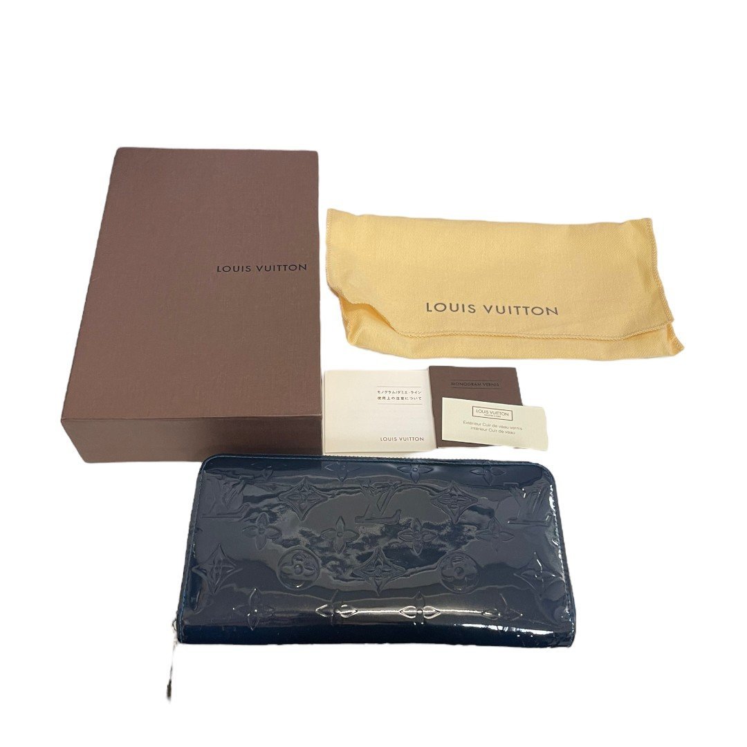 【中古品】 LOUIS VUITTON ルイヴィトン モノグラムヴェルニ ジッピーウォレット ネイビー レディース財布 箱あり L54375RK