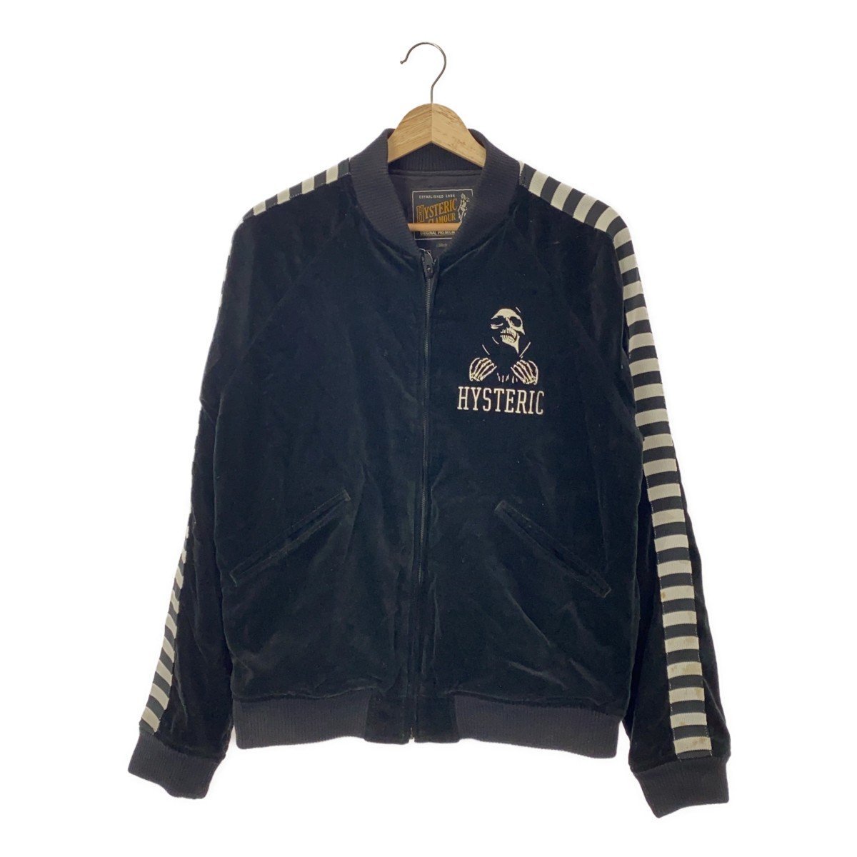 ◆中古品◆HYSTERIC GLAMOUR ヒステリックグラマー スカジャンブルゾン 別珍 ベロア ブラック メンズ Mサイズ R49639NSS_画像1