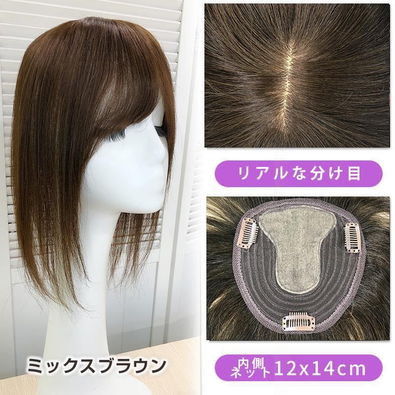 人毛100% 部分ウィッグ ヘアピース 頭頂部 ミックスブラウン【35cm】_画像10