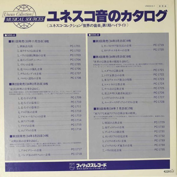 42297【プロモ盤★良盤】 ユネスコ 音のカタログ_画像2