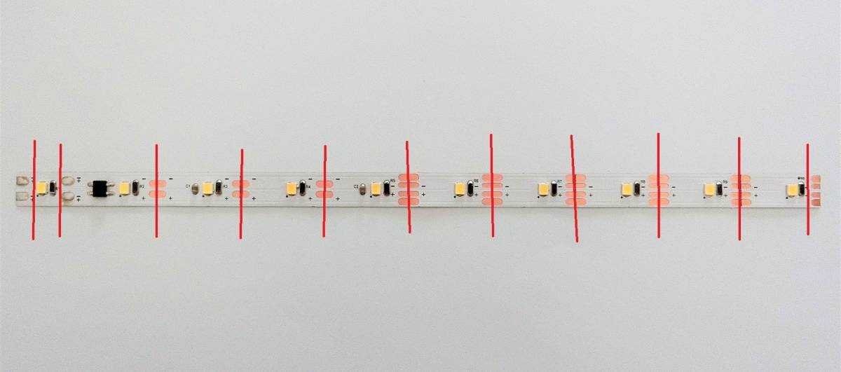 グランライトHO(T)HO用室内灯(電球色)6両入り_赤線がカット可能