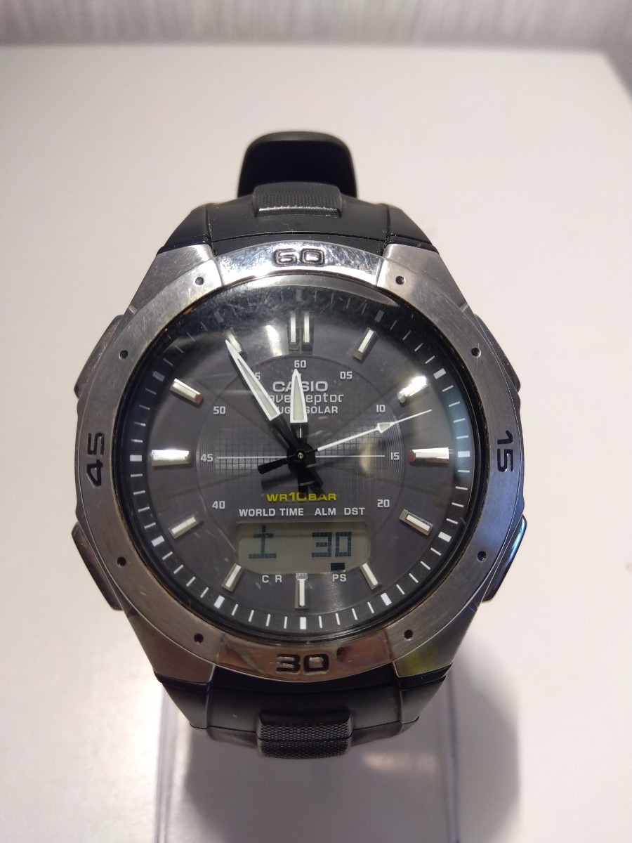 【A595】【稼働品】 CASIO カシオ WAVE CEPTER ウェーブセプター ILLUMINATOR WORLD TIME WVA-470 タフソーラー アナデジ メンズ 腕時計_画像1