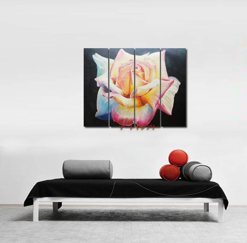 油絵 静物画 『薔薇』 25x80cm x 4枚組 手描き アートパネル