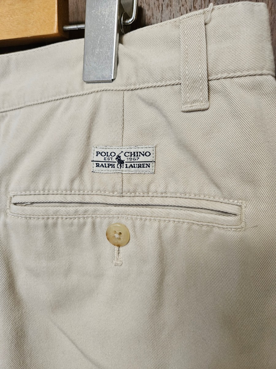 90s Polo Ralph Lauren ツータック ワイドチノパンツ W33 ベージュ ポロラルフローレン 90年代 US古着_画像7