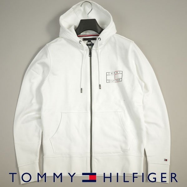 新品1円～★定価1.5万 TOMMY HILFIGER トミー ヒルフィガー フラッグロゴジップアップパーカー S 白 スウェット オーバーサイズ ◆6785◆_画像1