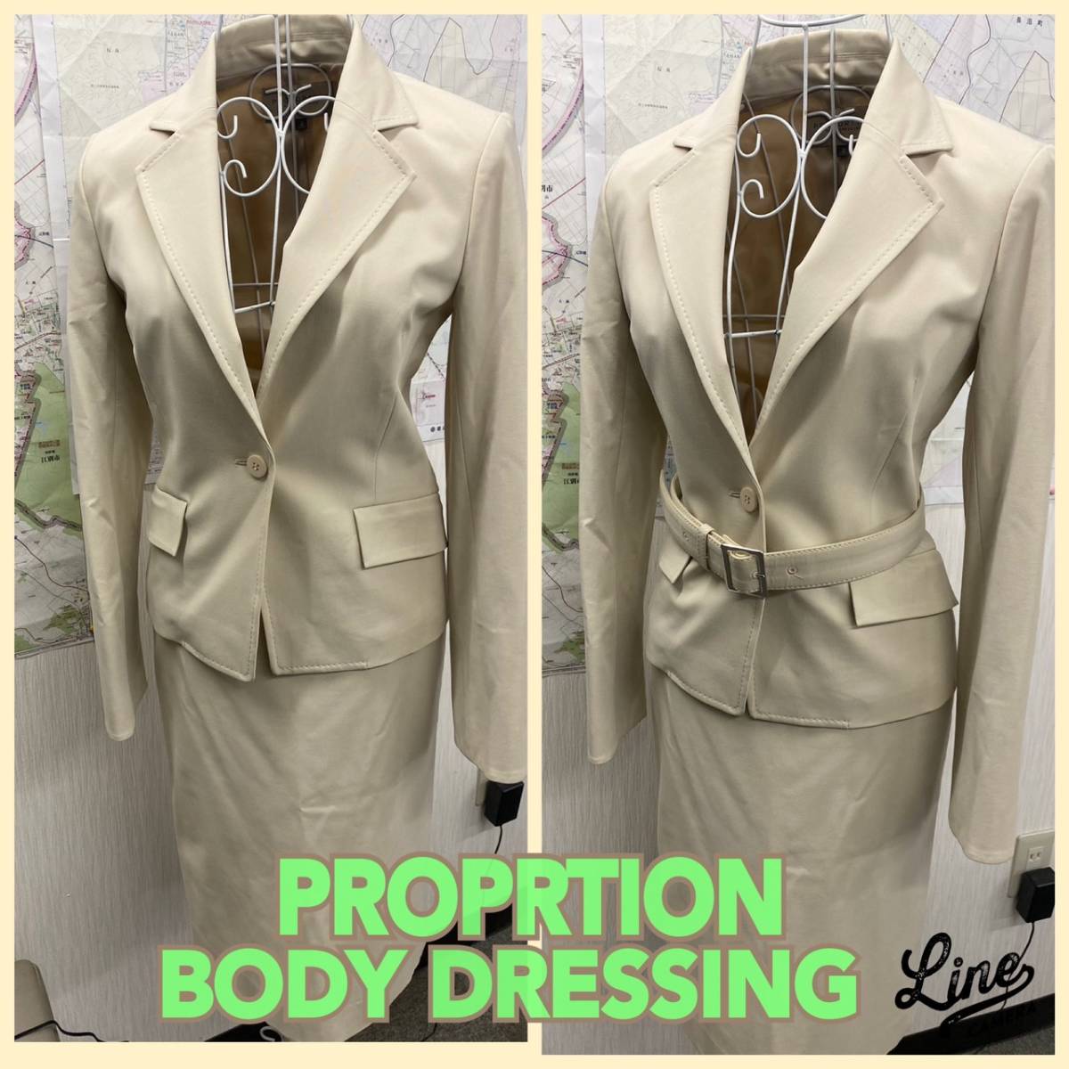 PROPORTION BODY DRESSING ◆ スーツ ジャケット & ひざ丈タイトスカート 2 ライトベージュ系 ◆プロポーション ボディドレッシング 