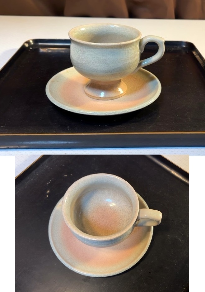 ■47 萩焼 コーヒーカップ＆ソーサー[天鵬…ペア][大平山…1] 3客セット & 小皿4枚 まとめて_画像7