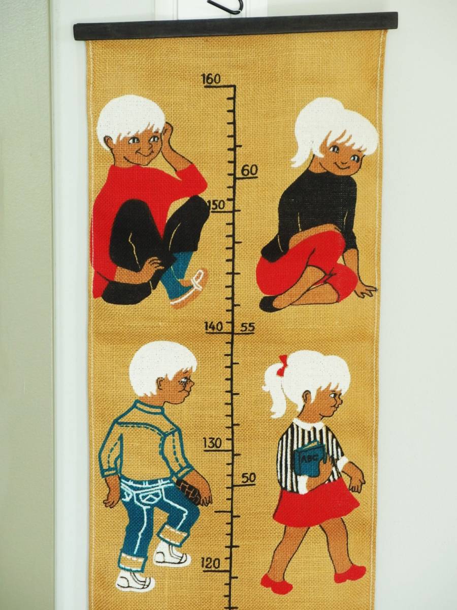 北欧雑貨 スウェーデン製 ヴィンテージ 身長計/クロス/タペストリー (Hill、Hildegard Olmas、男の子と女の子)_画像2