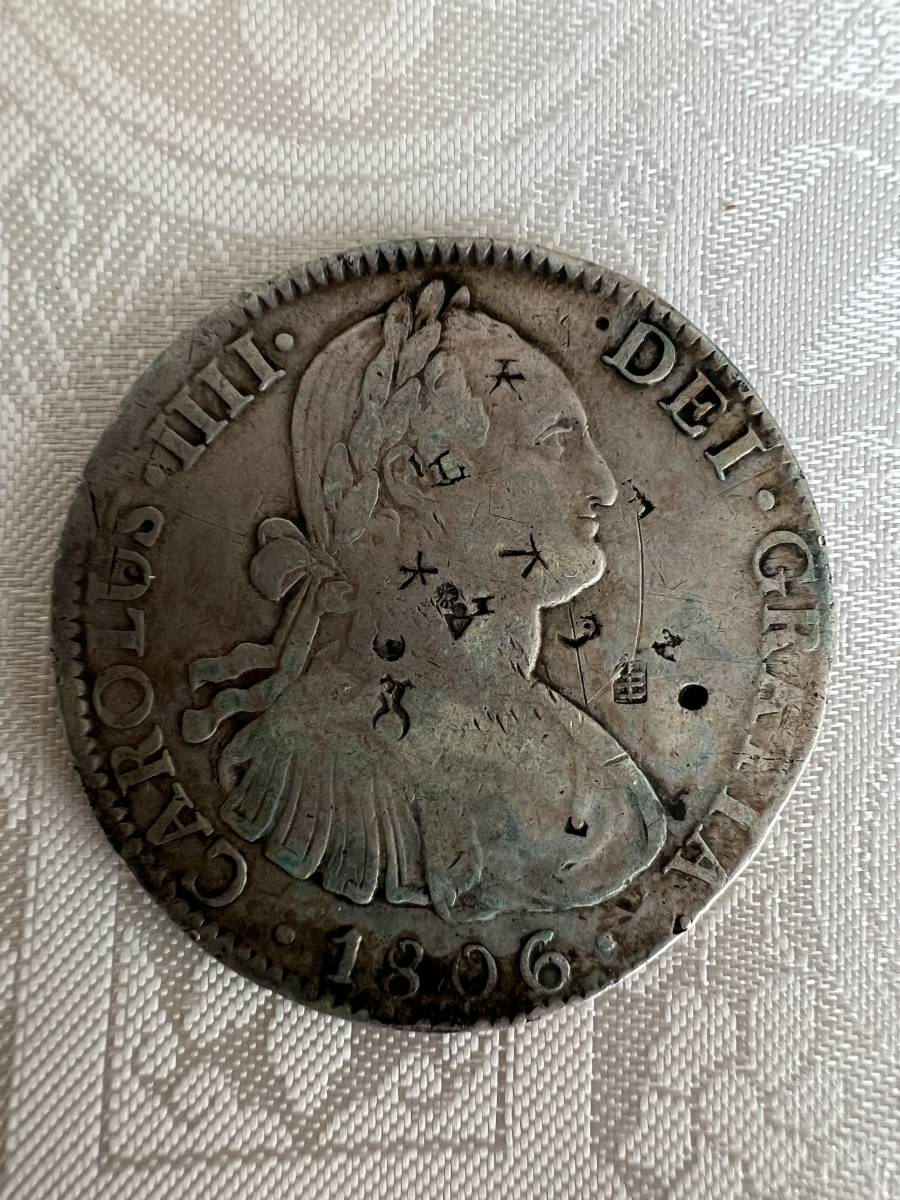 【家族私物】1806年　メキシコ貨幣　貿易銭　銀貨　漢字刻印あり　8レアル_画像1