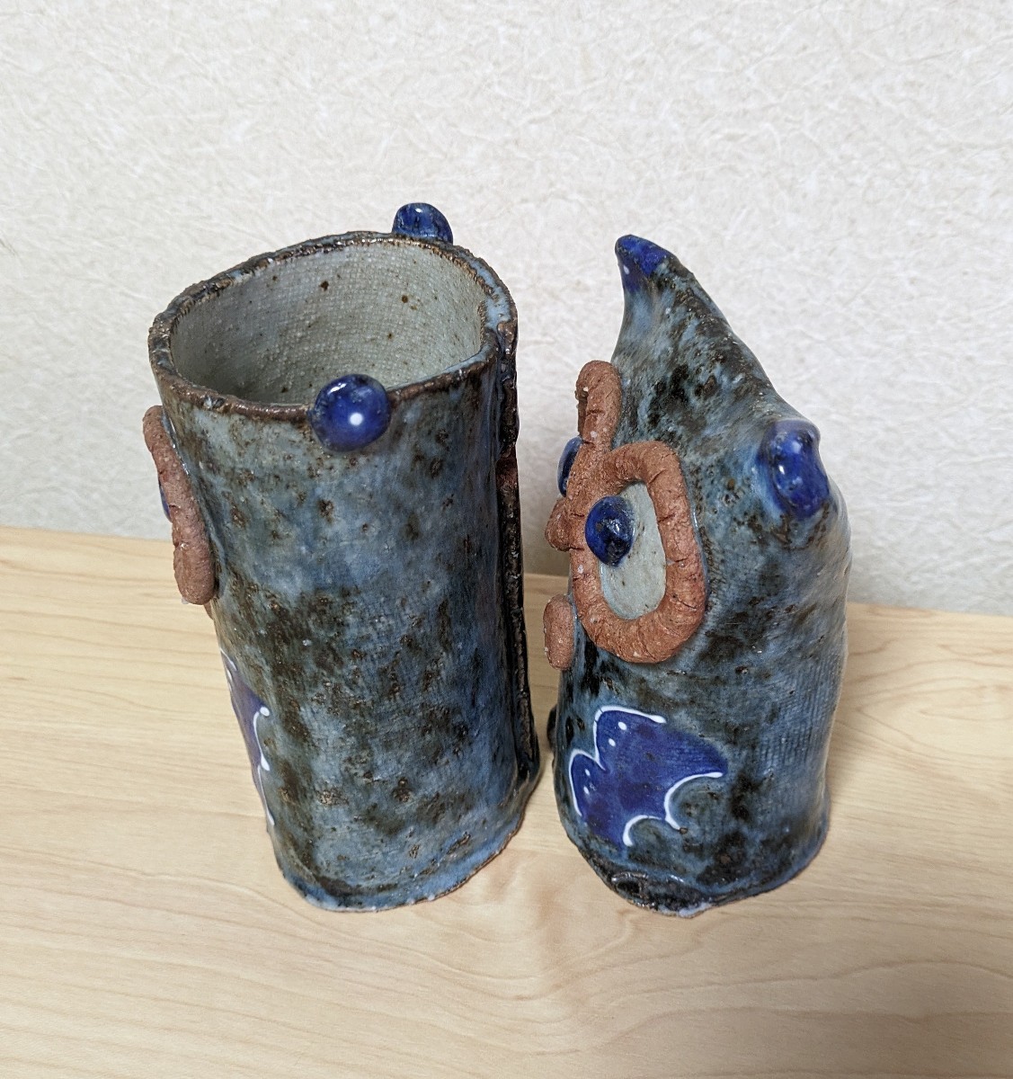 hi 042w 有田焼 フクロウ（ペア2体）花瓶 陶器 置物 陶芸 インテリア_画像2