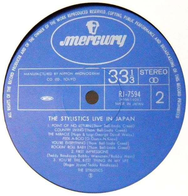 レア初回 国内 帯付 SOUL LP ■ The Stylistics / Live in Japan [ 日本フォノグラム RJ-7594 ] '78の画像7