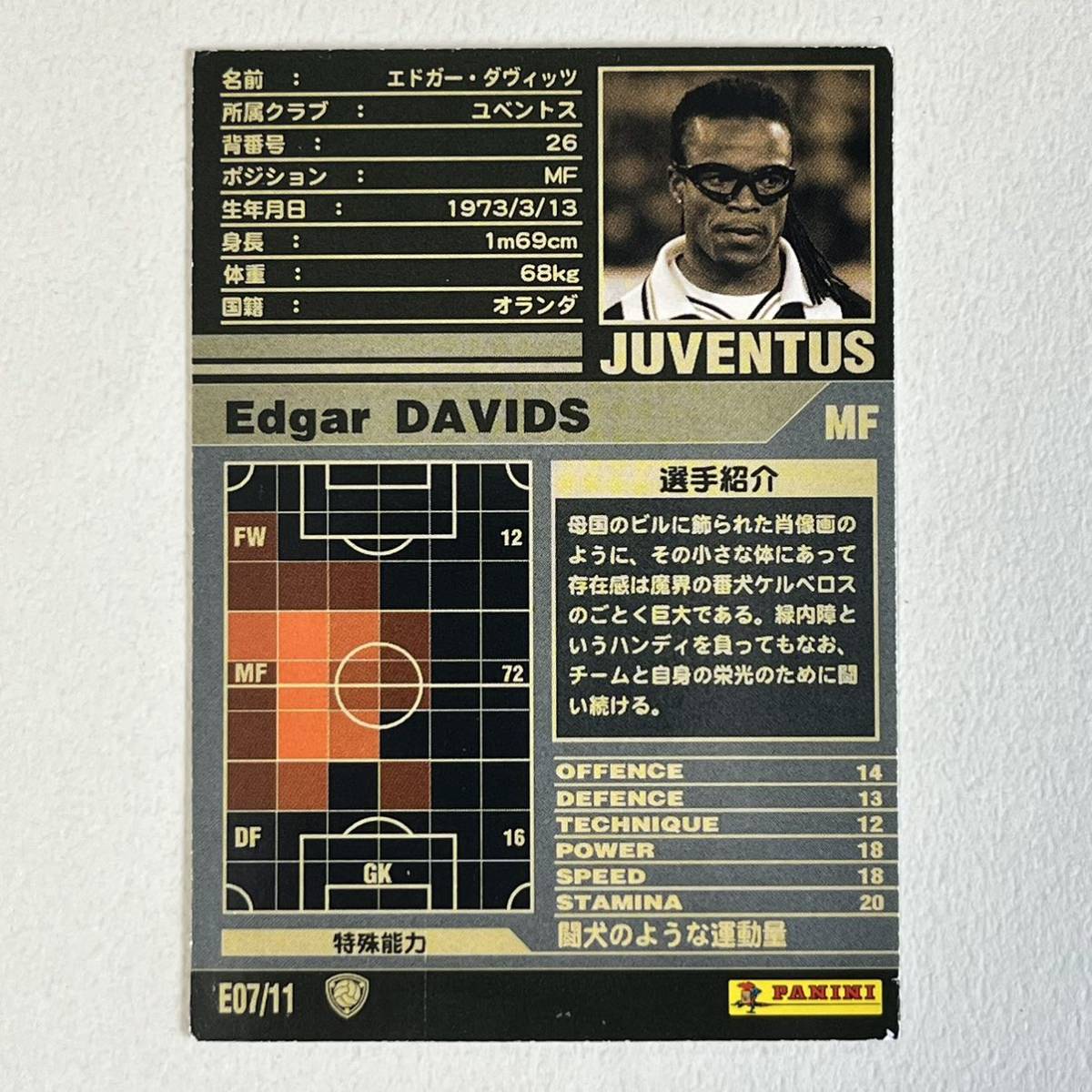 ♪♪WCCF 01-02 BE エドガー・ダヴィッツ Edgar Davids Juventus 2001-2002♪三点落札で普通郵便送料無料♪_画像2
