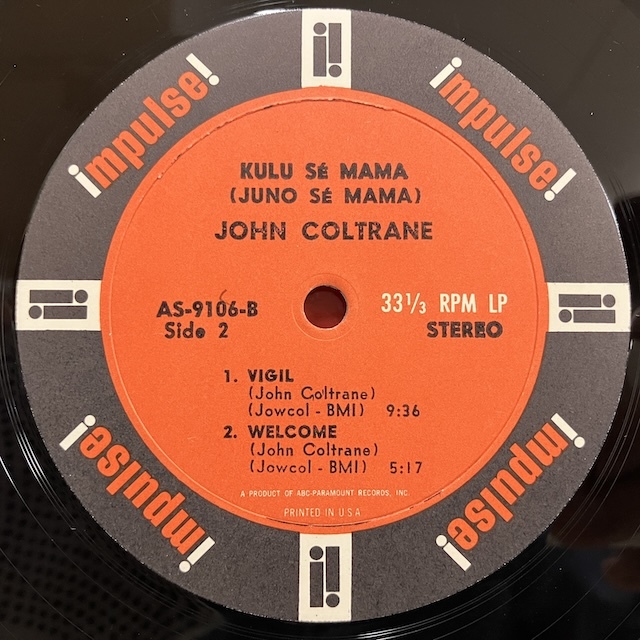■即決 JAZZ John Coltrane / Kulu Se Mama As9106 j39303 米オリジナル、Abc Paramountオレンジ "Stereo LW Vangelder " _画像5
