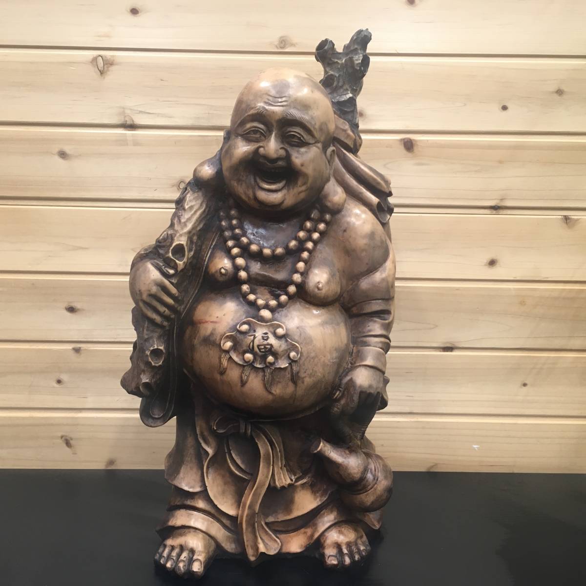 【1000円スタート】七福神 布袋様 布袋尊 黄居袋 彫刻 置物 仏像 福 縁起物 練物 オブジェ アンティーク 骨董 高さ:60㎝ 重さ:14.2㎏_画像1