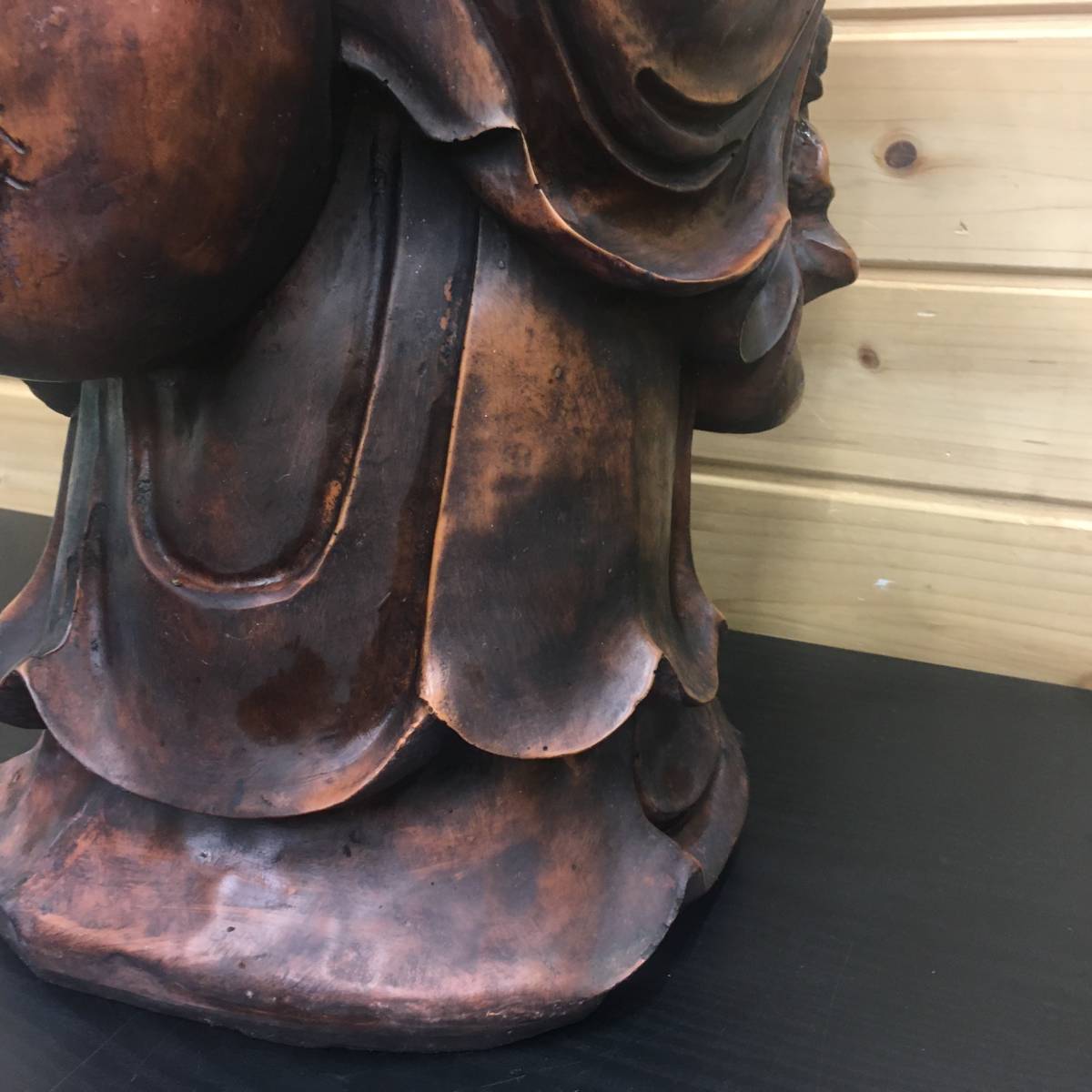 【1000円スタート】七福神 布袋様 布袋尊 黄居袋 彫刻 置物 仏像 福 縁起物 練物 オブジェ アンティーク 骨董 高さ:60㎝ 重さ:14.2㎏_画像6