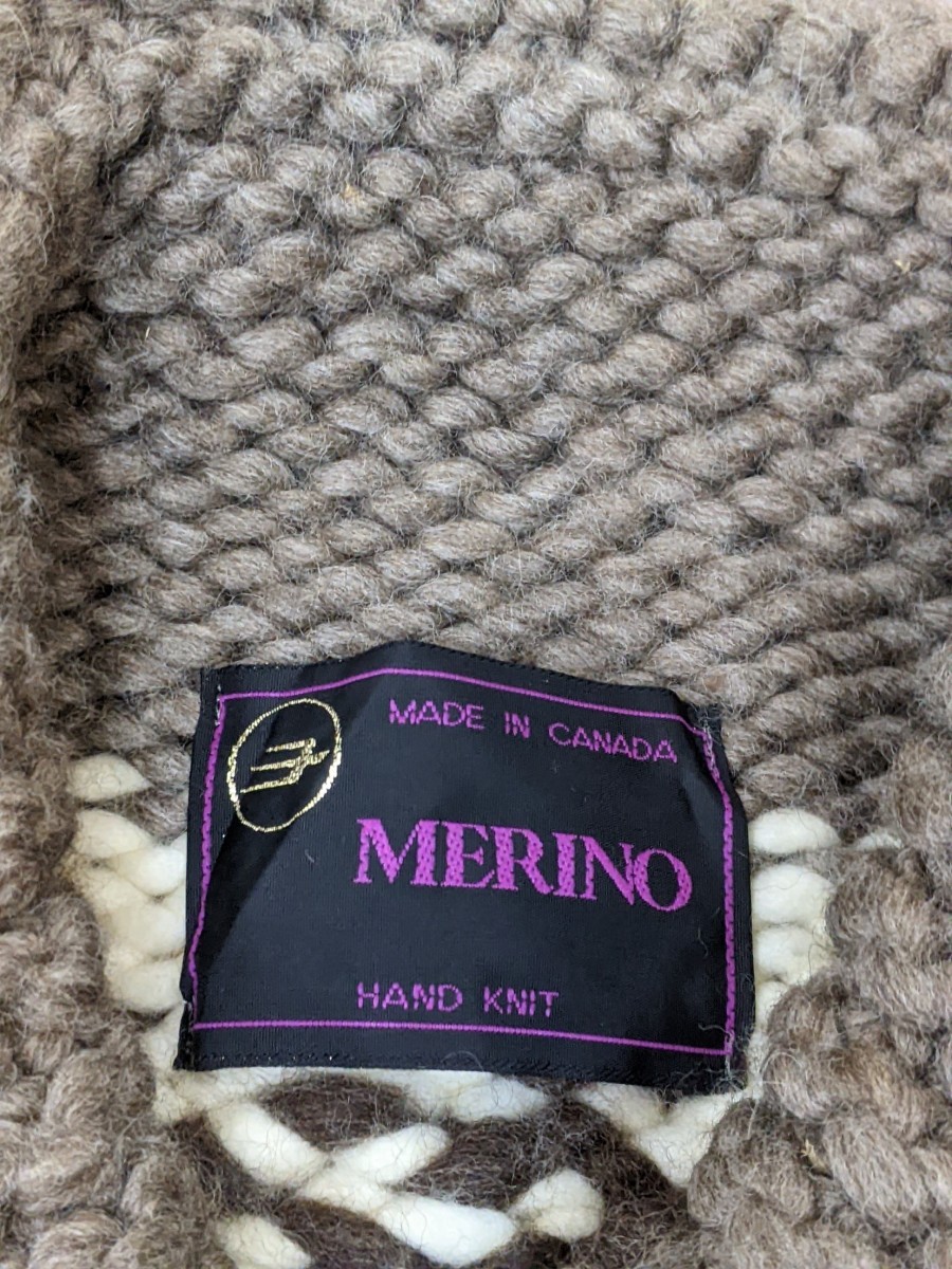 18．カナダ製 MERINO ヴァージンウール サンダーバード 肉厚カウチンニットジャケット XLサイズ相当 z813_画像2