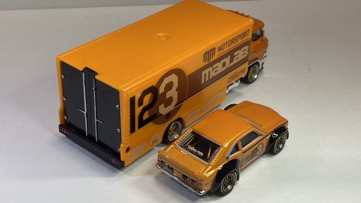 hotwheels ホットウィール 改 MAD mike mazda rx3 GT team transport 車高短 深リムホイール 街道レーサー カスタムミニカー ドリ車 旧車_画像8