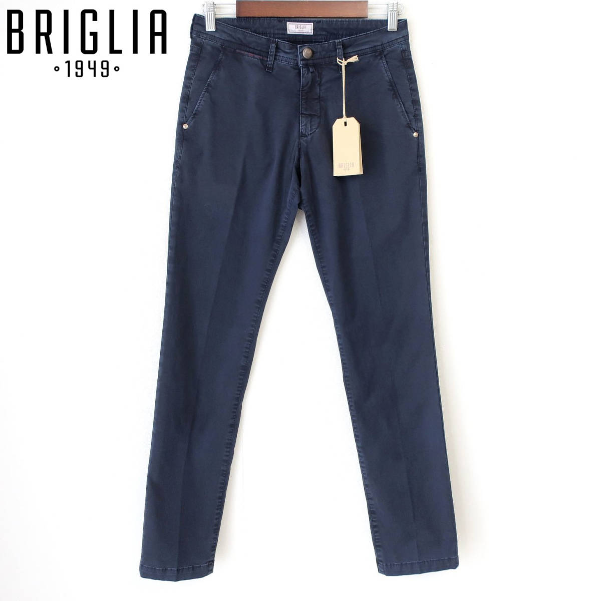 新品 未使用 BRIGLIA 1949 メンズ ストレッチ ジーンズ パンツ イタリアン デニム スリム 細身 チノパン 紺 ネイビー 44 W30 Sサイズ 程度