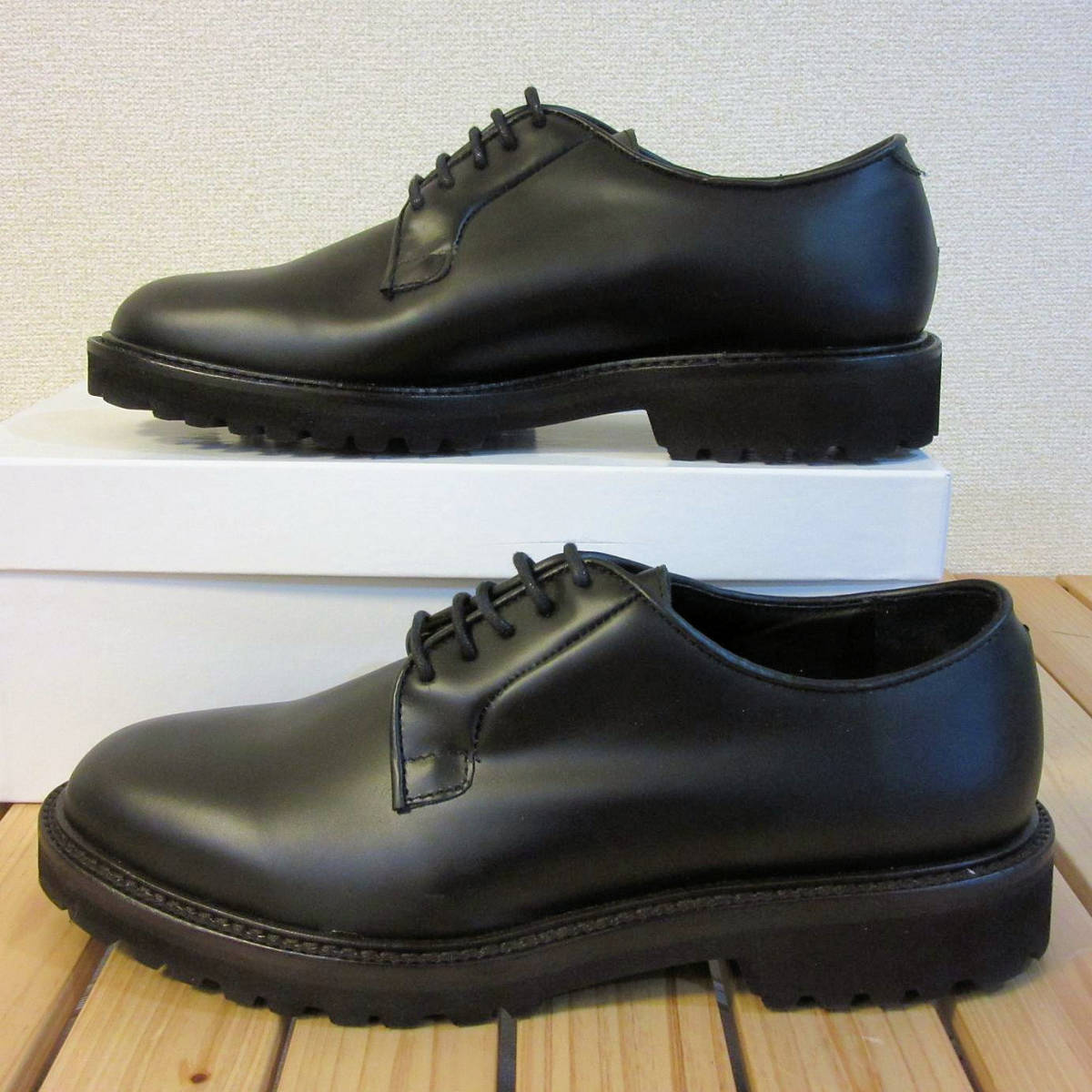未使用 訳有 BOEMOS ボエモス イタリア製 レザーシューズ 革靴 プレーントゥ シューズ ビジネスシューズ ブラック 黒 メンズ 42 27cm 程度