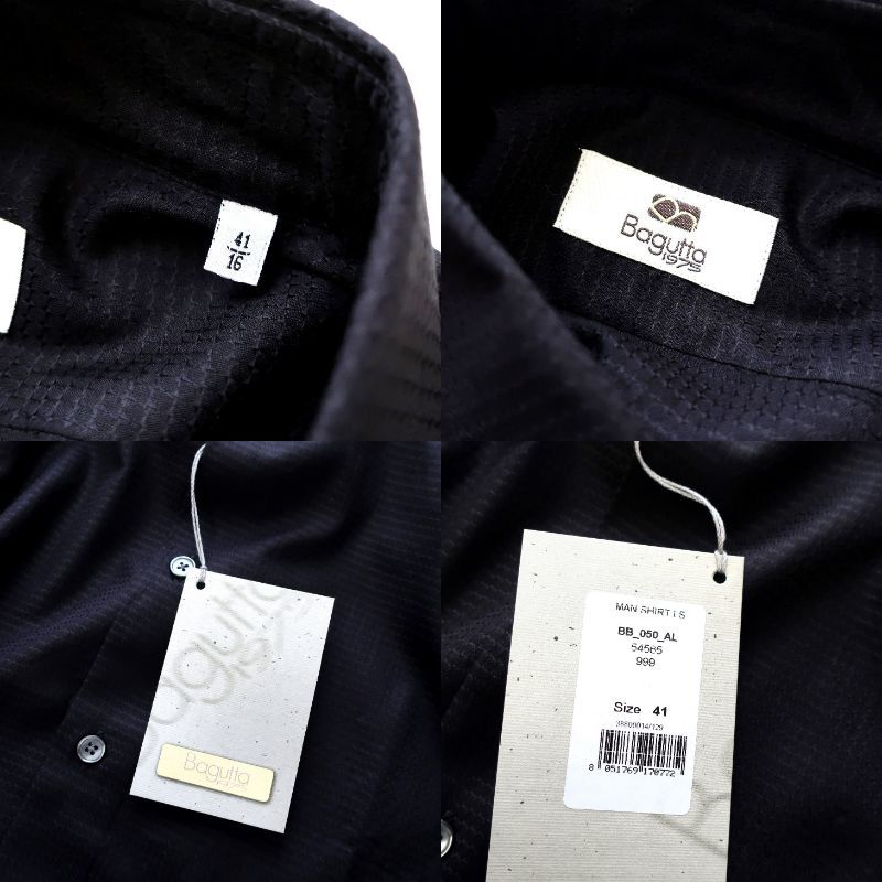 新品 未使用 BAGUTTA バグッタ 最高級 メンズ ドレスシャツ 織柄 シャドー柄 長袖シャツ ボタン シャツ 黒 ブラック 41 XL 2L  サイズ