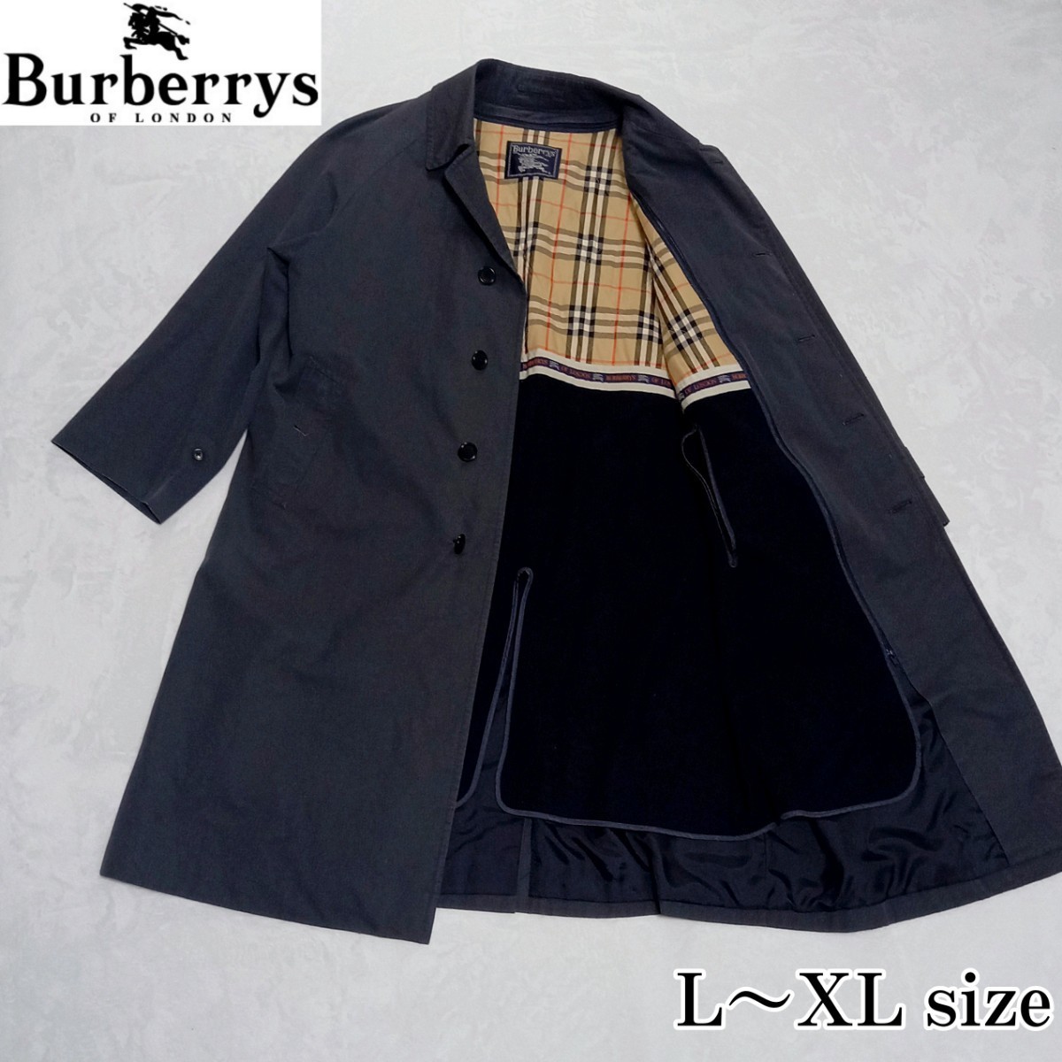 Burberry　Burberrys　バーバリー ステンカラーコート コート 大きいサイズライナー付き ノバチェック 2way仕様 XL L ネイビー  グレー