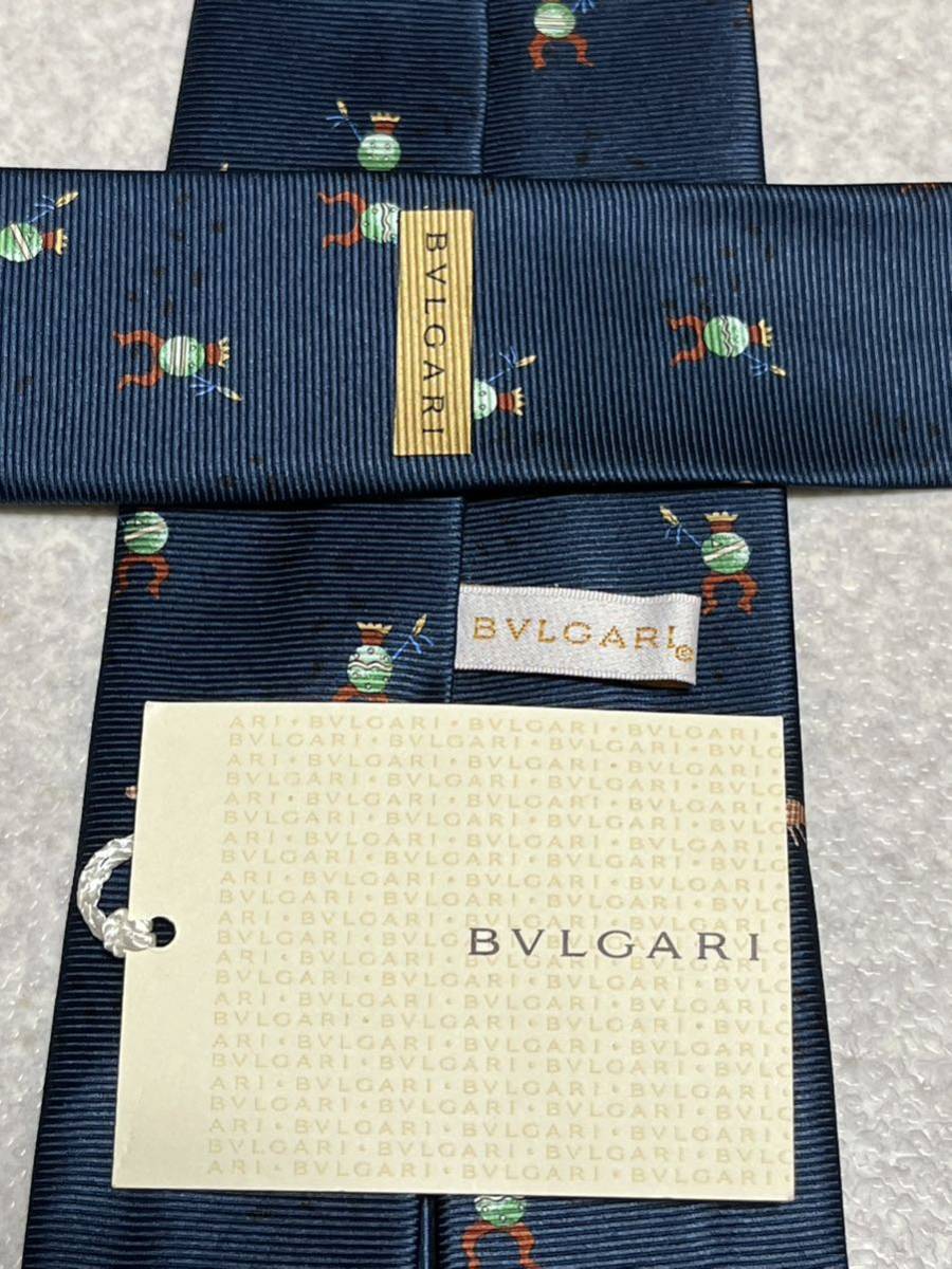 BVLGARI ブルガリ ネクタイ 濃紺 動物 狩猟 アフリカ柄 タグ付 新品 未使用品_画像1