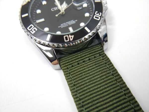ナイロン製ミリタリーストラップ 交換用腕時計ベルト アーミーグリーンXブラック 24mm_画像6