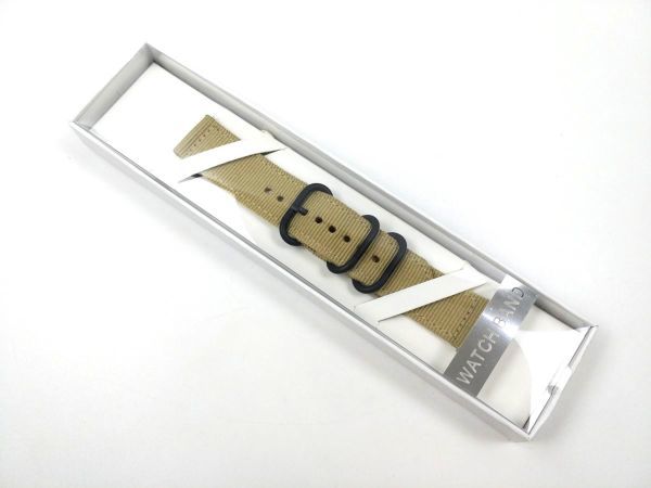 ナイロン製ミリタリーストラップ 交換用腕時計ベルト クイックリリース ベージュXブラック 22mm_画像7