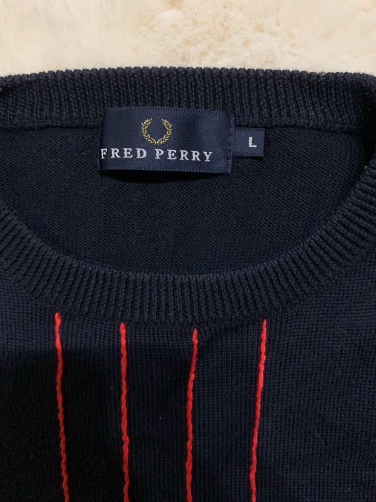 FREDPERRY イギリス国旗ステッチ　コットンベスト　Lサイズ　ネイビー_画像4