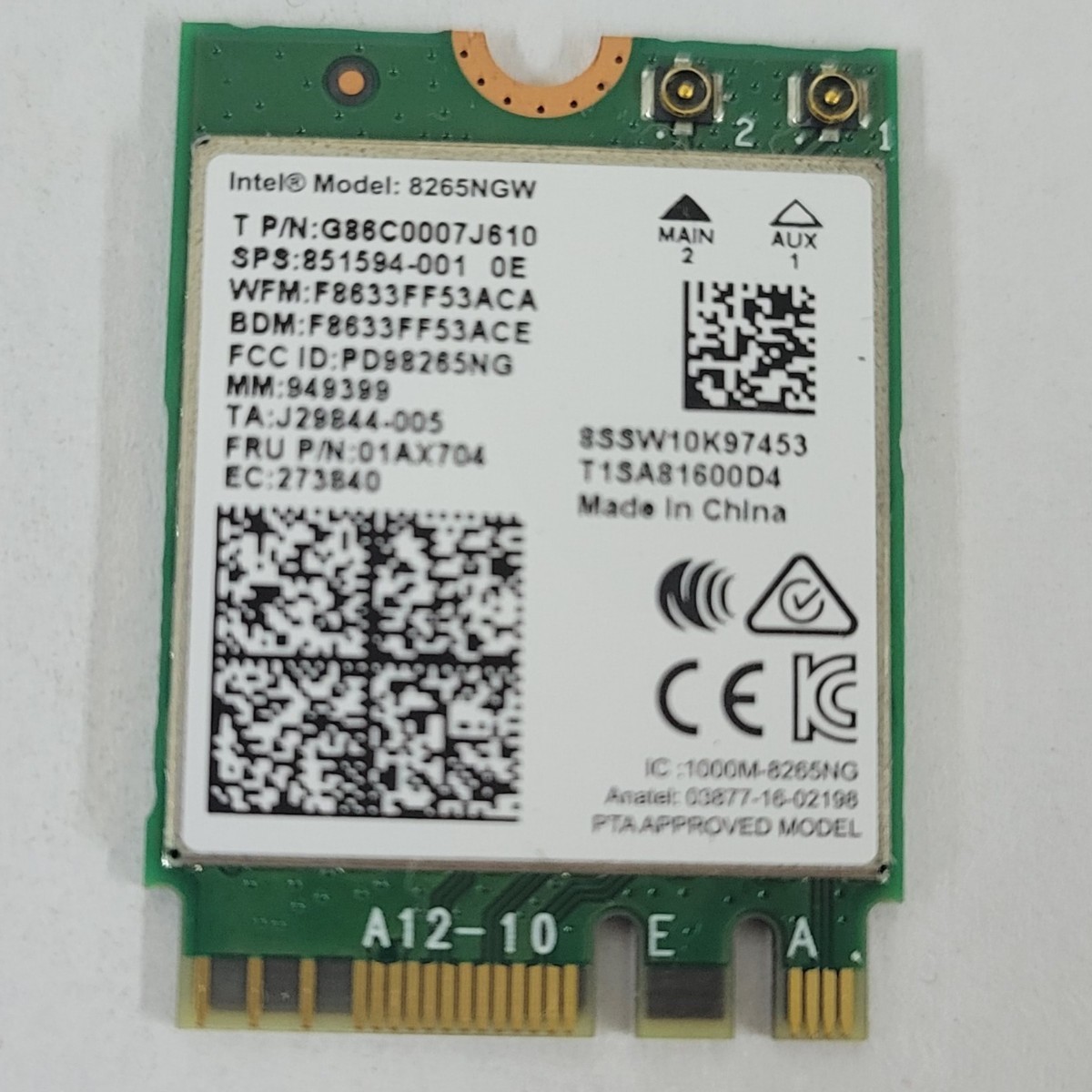 Intel DualBand Wireless-AC8265 内蔵 無線LANカード 8265NGW M.2 NGFF 867Mbps Bluetooth4.2 P02044_画像1