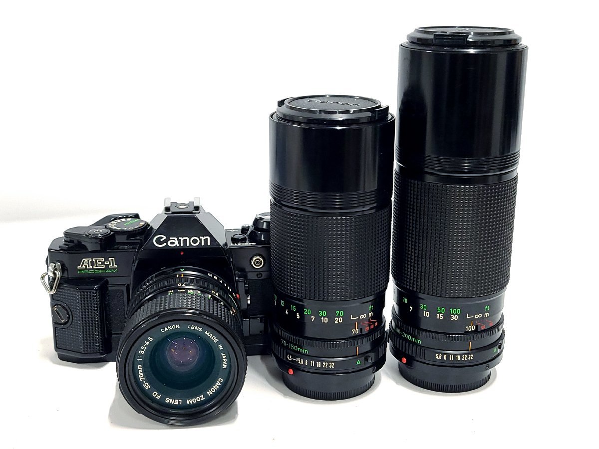 ★シャッターOK◎ Canon AE-1 PROGRAM FD 35-70mm 1:3.5-4.5 70-150mm 1:4.5 100-200mm 1:5.6 キャノン 一眼レフ フィルムカメラ 8375M15-5_画像9