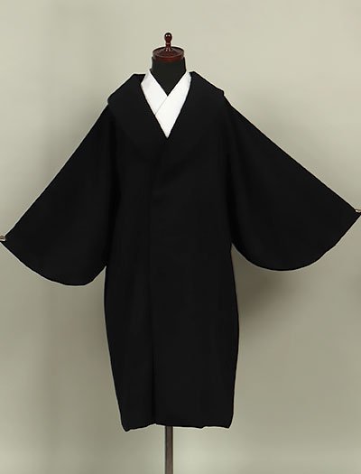 人気カラーの 【和遊館】KOG174　アンゴラ６０％！へちま衿和装用高級ロングコート　黒色　ブラック コート、道中着