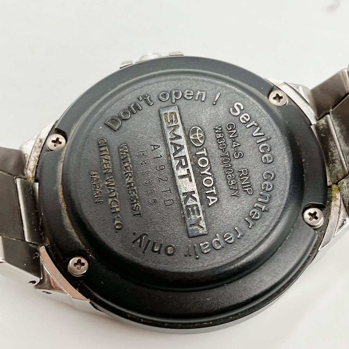 12AC31 【動作品】TOYOTA SMART KEY スマート キー メンズ 腕時計 CITIZEN GN-4-S W830-T010687Y A192TD シルバー 白文字盤 中古 現状品_画像6