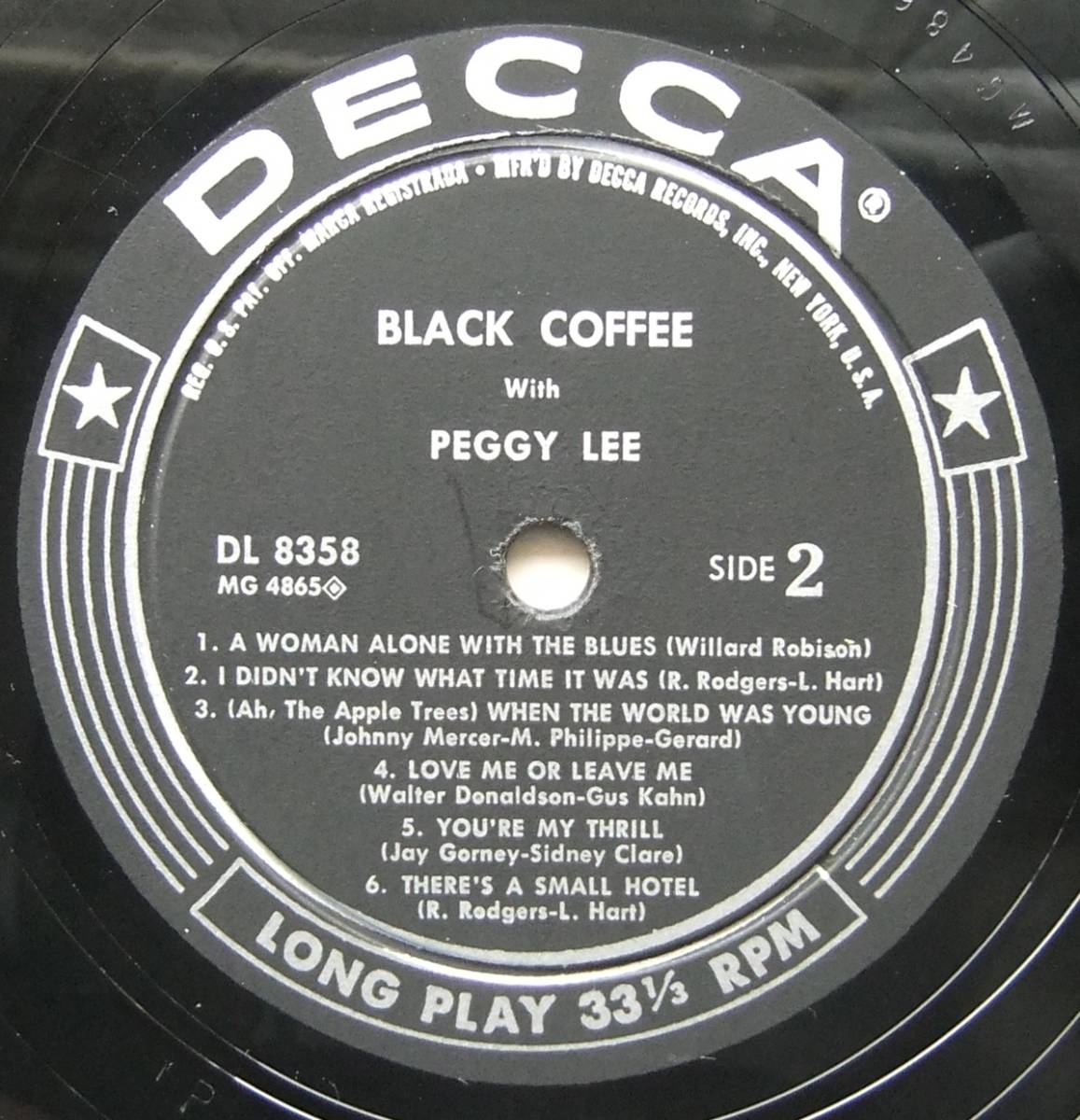 ◆ PEGGY LEE / Black Coffee ◆ Decca DL 8358 (black:dg) ◆_画像4