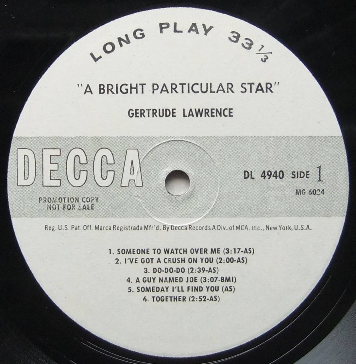 ◆ GERTRUDE LAWRENCE / A Bright Particular Star ◆ Decca DL 4940 (promo) ◆_画像3