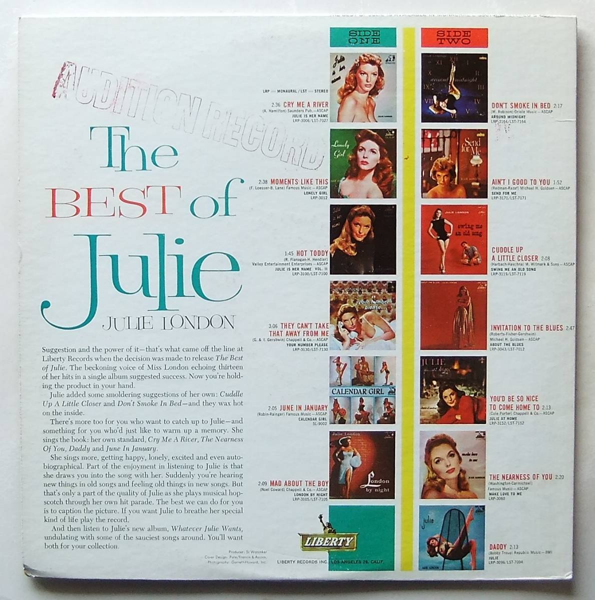 ◆ JULIE LONDON / The Best of Julie ◆ Liberty L5501 (promo:dg) ◆_画像2