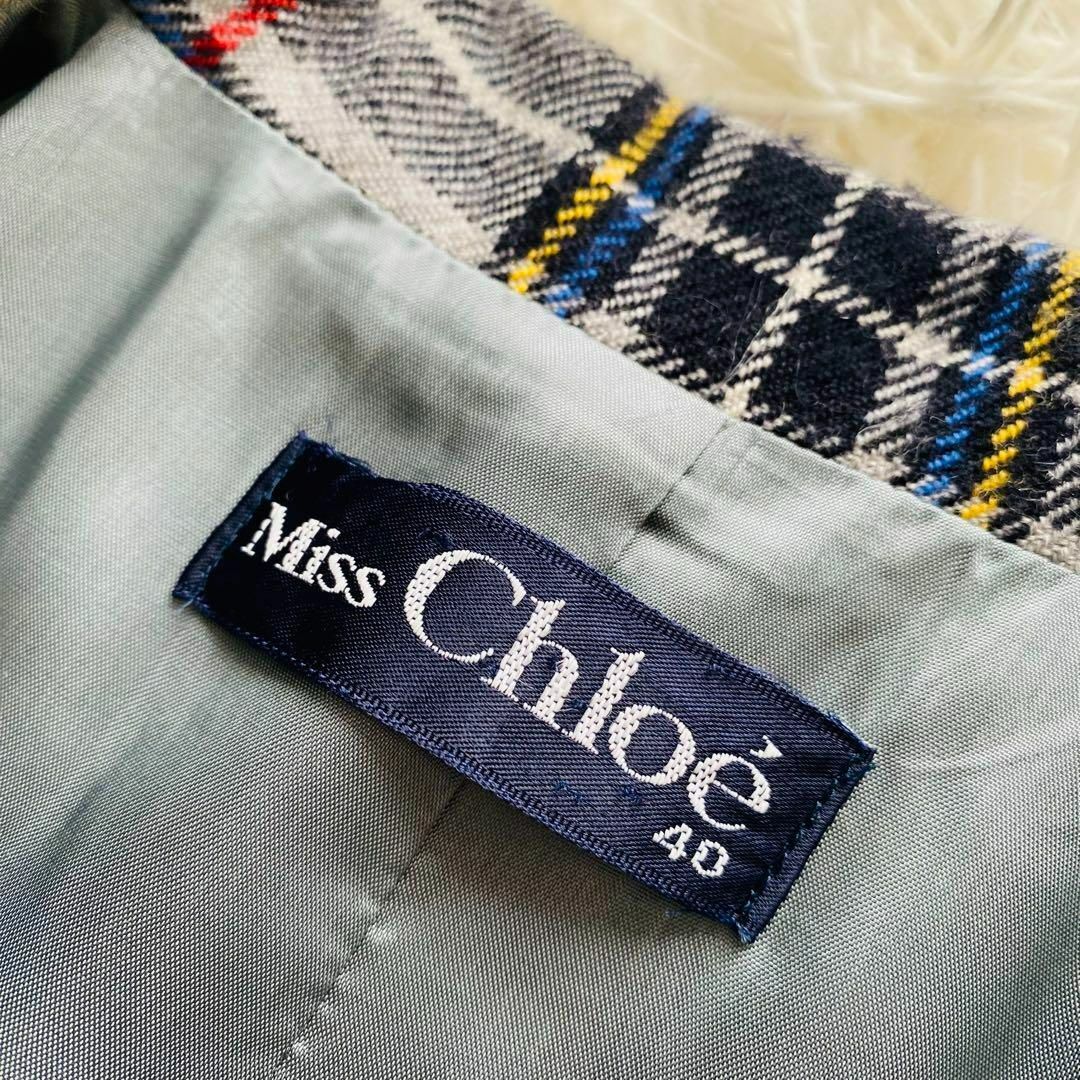 美品 Miss Chloe ミスクロエ メルトンウール タータンチェック ダブル Pコート ジャケット アウター グレー レディース 日本製 L相当 40_画像9