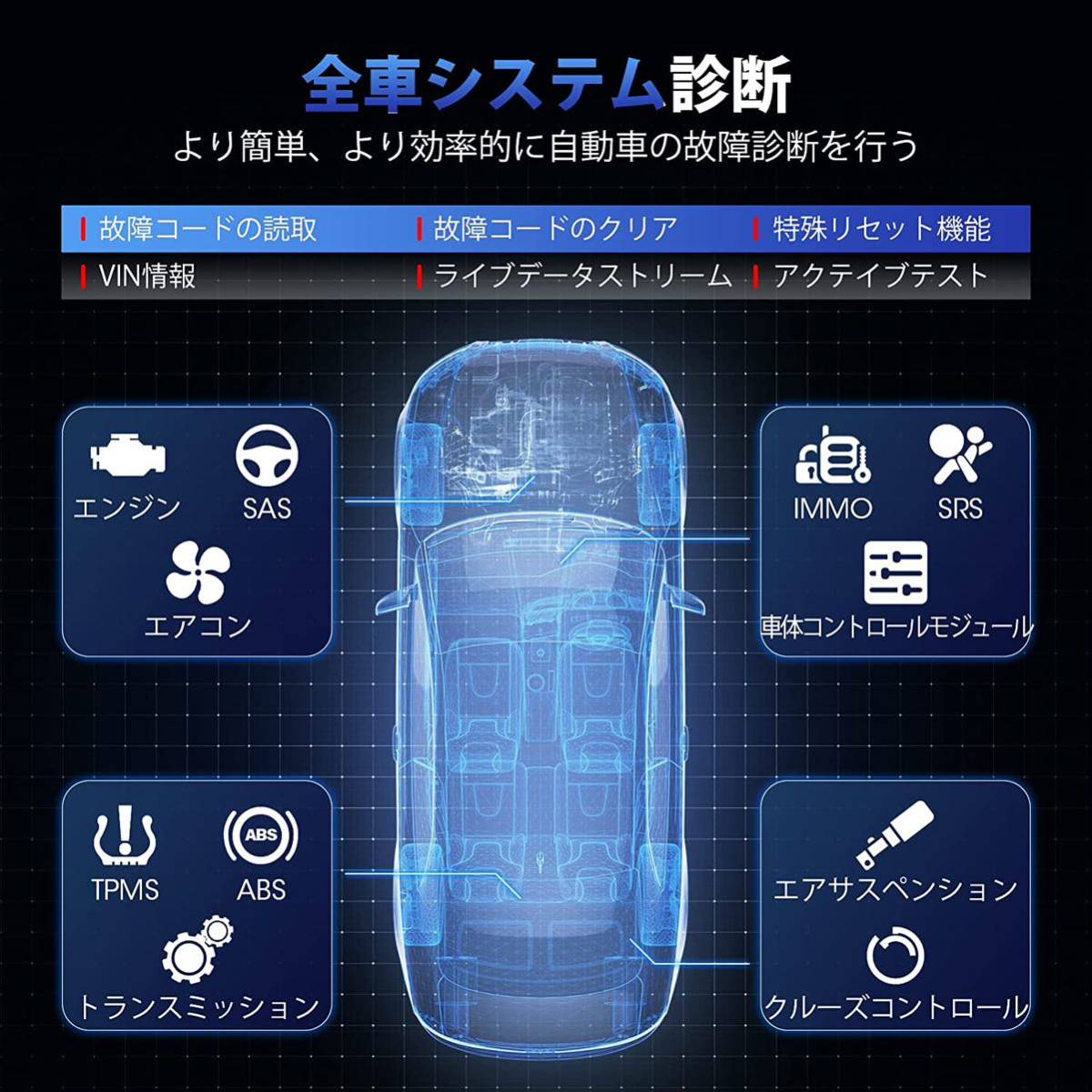 OBD2 診断機 輸入車 国産車 スキャンツール アクテイブテスト 全車システム診断 28特殊機能 ABSエア抜き 故障診断機 日本語表示可能_画像4