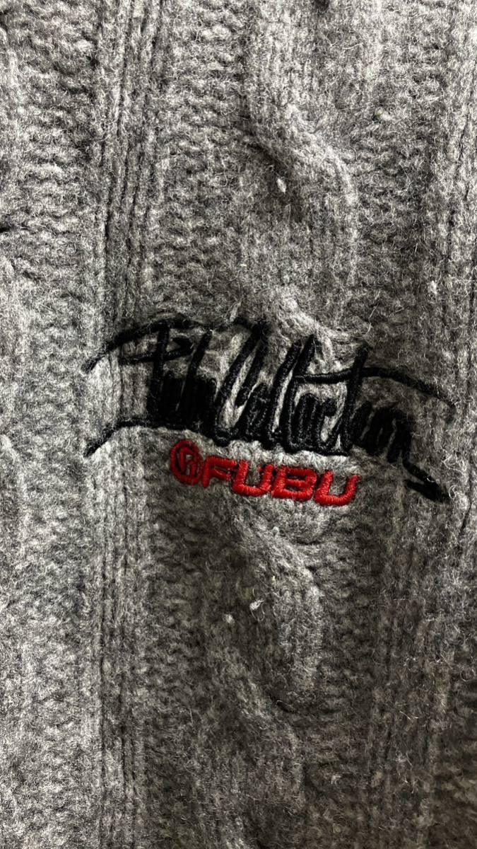 【激レア】FUBU レトロ タートルネックウール ニット セーター グレー ★ フブ フーブー レトロ Ｗool Knit 長袖 タートルネックセーター_画像3