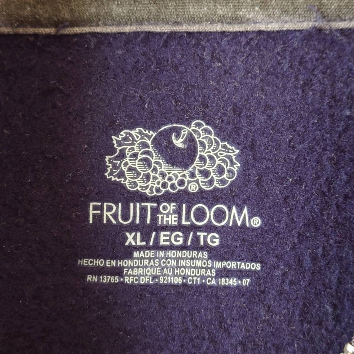 FRUIT OF THE LOOMフルーツオブザルームUS古着 men's長袖スウェットパーカーcolorネイビー(XL)コットン混フロントフルジップ　132-6L1602_画像3