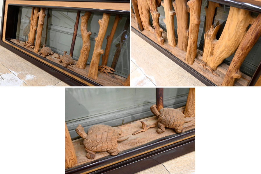EL291 中古品 ガラス張り 天然木 彫刻 欄間 らんま 建具 飾り物 1枚 引き取り大歓迎の画像3